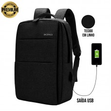 Mochila de Notebook Linho Slim com Saída USB Premium VE21873 - Preta